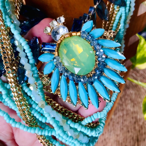 Bold Statement Necklace Multi Strand DRAMATIC VINTAGE 1980s TURQUOISE BLUES NWOT - Picture 3 of 15